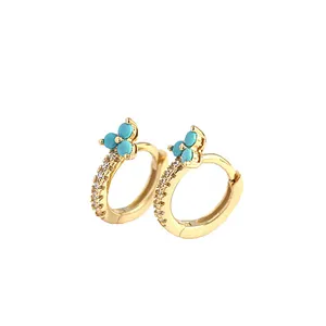 Orecchini di moda gioielli orecchini a cerchio minimalisti in argento Sterling 925 orecchini huggie in oro con diamanti blu neri per le donne