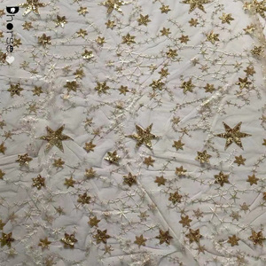 Moda oro/azul marino/rosa/plata/negro brillante lentejuelas tela encaje estrella tela - Product Image 3