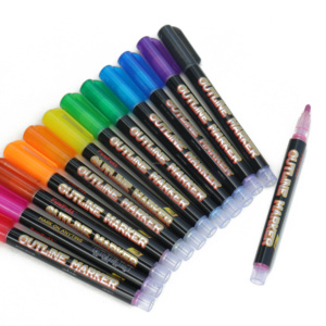 12 Pezzi <span class=keywords><strong>Pennarelli</strong></span> a <span class=keywords><strong>Doppia</strong></span> <span class=keywords><strong>Linea</strong></span> Super Squiggles, Penne Metalliche Glitterate con Auto-Segnalatura per Scrittura e Disegno - Product Image 3