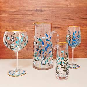 Verre à vin décoratif personnalisé OEM/ODM, motif floral peint à la main, gobelet en verre, bord doré, gobelets colorés pour la maison et les fêtes - Product Image 2