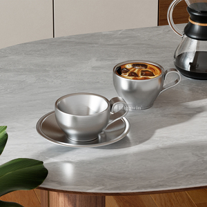 HIGHWIN addensato corpo in acciaio inossidabile riutilizzabile ampio-piatto manico <span class=keywords><strong>a</strong></span> <span class=keywords><strong>doppia</strong></span> <span class=keywords><strong>parete</strong></span> <span class=keywords><strong>Espresso</strong></span> tazza per caffè <span class=keywords><strong>Espresso</strong></span> con piattino - Product Image 2