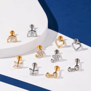 Pendientes de titanio ASTM F136 sin rosca para mujer, tipo labret, hélice, cartílago, parte trasera plana, oro, de inserción, para piercing corporal, venta al por mayor - Product Image 5