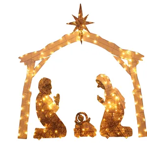 Large Outdoor 2D Lighted Christmas Motif Waterproof Warm White Rope Lights Nativity Scene Silhouette Displays Winter Park Light