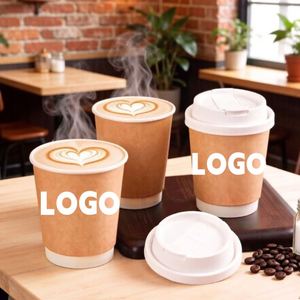 Gobelet en papier kraft à double paroi, imprimé sur mesure, écologique et jetable, pour emporter, 8oz-16oz, avec couvercles pour boissons chaudes - Product Image 1