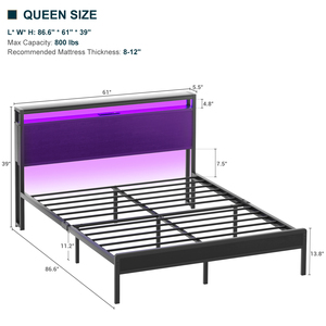 Modern kraliçe boyutu Metal karyola iskeleti güç çıkışı başlık başucu raf yatak odası mobilyası depo kullanımı için gerekli hiçbir kutu bahar - Product Image 6