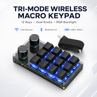 SIKAI 12-Tombol 2 Kenop Putar Nirkabel Macro Pad BT 2.4G USB-C RGB Pengontrol Pintasan yang Dapat Diprogram untuk Pengeditan Desain Pemrograman