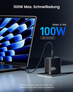 Toocki <span class=keywords><strong>100W</strong></span> GaN <span class=keywords><strong>Chargeur</strong></span> Rapide 3 Ports 2USB-C 1USB-A <span class=keywords><strong>Chargeur</strong></span> Mural PD 3.0 pour Ordinateur Portable Tablette Téléphone Max <span class=keywords><strong>100W</strong></span> Sortie Smart Power - Product Image 3