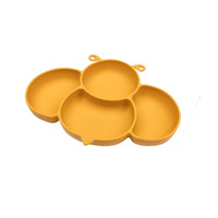 Plateau d'alimentation pour enfants en PE, motif abeille de dessin animé, antidérapant, avec ventouse intégrée, assiette compartimentée pour la diversification alimentaire des tout-petits, diamètre 18 cm