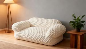 Fauteuil simple compressé en gros |   Tissu <span class=keywords><strong>d</strong></span>'<span class=keywords><strong>ameublement</strong></span> texturé beige à bulles |   Broderie en grappe |   OEM/ODM acceptable |   Quantité minimale de commande faible - Product Image 6