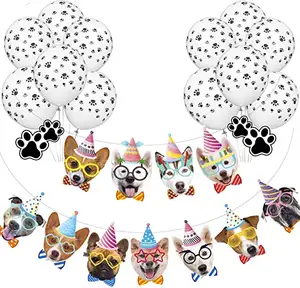 1 set Décorations de fête d'anniversaire sur le thème du chien Bannière de visage de chien Ballons imprimés de patte pour les faveurs de fête d'anniversaire de chiot de chien