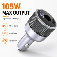 Charger Mobil Cepat USB-C PD 105W OEM Pabrik dengan Voltmeter Digital dan Soket Pemantik Rokok untuk Truk, RV, dan Adaptor Daya Otomotif