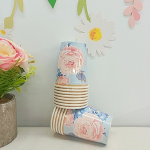 ชุดอุปกรณ์จัดงานเลี้ยงสำหรับเด็กผู้หญิง DAMAI Spring Tea ลายดอกไม้ จานลายดอกไฮเดรนเยียสีฟ้า กุหลาบแดง ภาชนะใช้แล้วทิ้ง แก้วกระดาษ ผ้าเช็ดปาก - Product Image 5