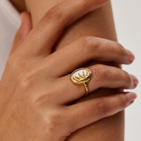 Bague tendance en métal motif soleil, plaqué or 18 carats PVD, en acier inoxydable, coquillage ouvert, pour femme, usage quotidien