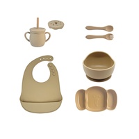 Nouvel ensemble de 7 pièces d'assiettes et de bols en silicone en forme d'éléphant pour bébé, design minimaliste de dessin animé pour l'alimentation des enfants