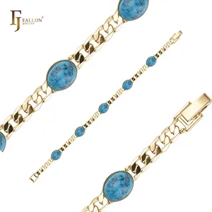 55200061 FJ Fallon Fashion Jewelry Bracelets turquoises à maillons cubains, à base de laiton plaqué or 18 carats 14 carats