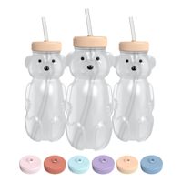 Lot de 3 tasses à paille en forme d'ours de 8 oz avec couvercle, ensemble de biberons thérapeutiques et éducatifs pour bébé, motif Tarte aux Myrtilles Bleu