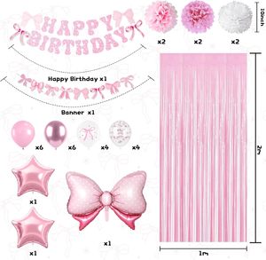 Decoraciones para Fiesta <span class=keywords><strong>de</strong></span> Cumpleaños Estilo Coquette Rosa, Incluyen Globos Blancos y Rosas, Pancarta <span class=keywords><strong>de</strong></span> Feliz Cumpleaños, Cortina <span class=keywords><strong>de</strong></span> Flecos y <span class=keywords><strong>Papel</strong></span> <span class=keywords><strong>de</strong></span> Seda - Product Image 4
