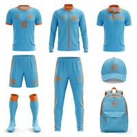Ensemble d'uniformes de football personnalisés bleu ciel vif et orange 2026 – Kit complet : maillot, short, chaussettes, survêtement