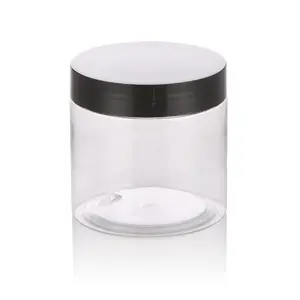 Cheap hot sale cosmetic Clear plastic jar plastic 50 100 150 200 250 wide mouth clear PET plastic storage jar with black lids