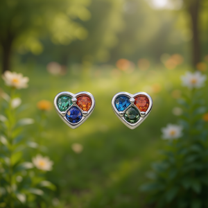 Boucles d'oreilles en forme de cœur avec cristaux de strass, sertissage clos, en alliage de zinc, bijoux unisexes mignons et tendance pour femmes et hommes - Product Image 2