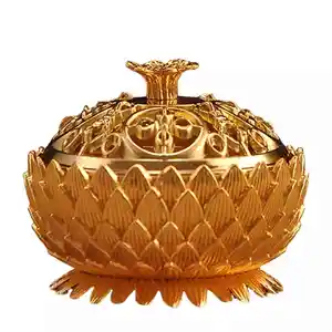 Lotus Shape Incense Burner Zinc-copper Alloy Brass Mini Sandalwood Censer Creative Home Office Decor Buddha Incense Holder