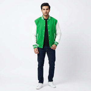 Chaqueta de Cuero y Lana Negra Genuina para Hombre, Estilo Universitario, con Decoración Bordada, Estilo Béisbol - Product Image 1
