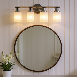 Applique murale moderne à 4 lumières de 24 pouces, finition nickel brossé, abat-jour en verre dépoli, éclairage de salle de bain, ampoules non incluses - Product Image 2