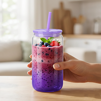 Gobelets isothermes en verre borosilicate de 16 oz pour café glacé avec couvercles en acrylique et pailles, anti-fuite et réutilisables, compatibles lave-vaisselle et micro-ondes