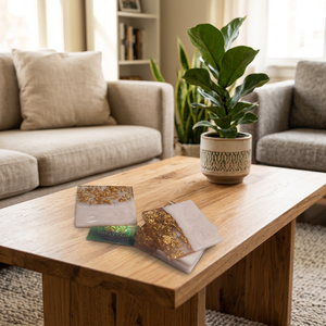 Posavasos Cuadrados de Resina Hechos a Mano con Hojuelas Doradas, Tapetes de Epoxi para Bebidas, Decoración para Mesa de Comedor, Hogar y Bar, Venta al por Mayor, Unidades de Placemats - Product Image 1