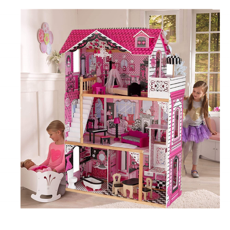 Wholesale 16 Pieces Hot Sale Wooden Toys Colorful Doll House Large Doll House Wooden House Wooden Dolls