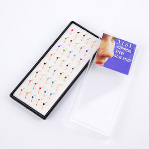 60pcs/सेट फैशन शरीर के गहने नाक अंगूठी स्टड हीरा सोने के रंग कान की हड्डी नाखून नाक संवर्धन स्टेनलेस स्टील भेदी गहने - Product Image 2