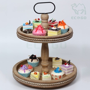 Bandeja Redonda de Madera con Cuentas de 2 Niveles para Decoración del Hogar, Fiestas y Cocina, para Exhibición de Frutas, Postres y Cupcakes - Product Image 1