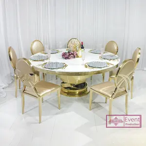 सपनों उच्च गुणवत्ता शादी फर्नीचर खाने की मेज स्टेनलेस स्टील के आधार सोने MDF शीर्ष होटल टेबल गोल मेज सोने बुध