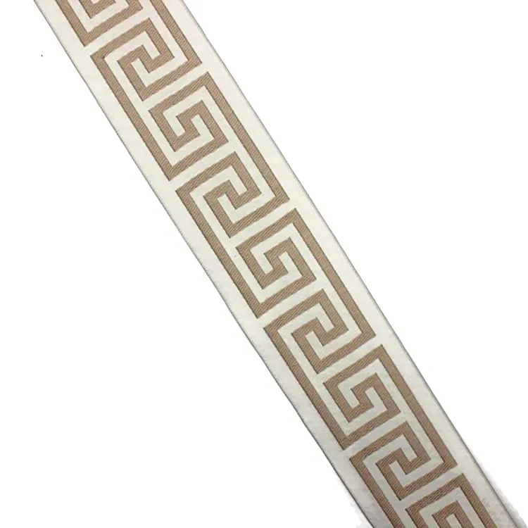 Garniture de ruban de clé grecque avec logo de taille personnalisée Garniture de couture géométrique Tissu d'ameublement à ruban tissé jacquard pour rideaux
