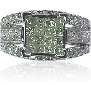 แหวนหมั้นเพชรออร์นาติส ทองคำขาว 14K ทรงปรินเซสคัท ประดับเพชรรอบด้านแบบซ่อน แหวนเจ้าสาวสำหรับผู้หญิง - Product Image 1