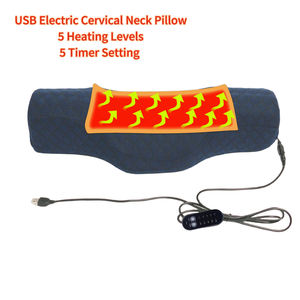 Oreiller chauffant en mousse à mémoire de forme, soutien cervical ergonomique, lavable, tricoté, oblong, avec protection en éponge compressée, rechargeable par USB - Product Image 5