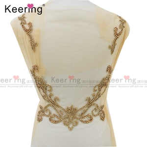Applique de robe de mariée en dentelle perlée <span class=keywords><strong>3D</strong></span>, décorative, de luxe, en pierre de mode, avec diamants, cousue à la main - Product Image 3