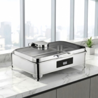 Ensemble de réchauds électriques en acier inoxydable 304 de 9 L avec contrôle manuel de la température 85-100°C pour la restauration professionnelle et les banquets