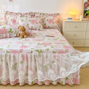 Juego de Tres Piezas de Falda de Cama de Encaje Coreano, 100% Algodón Ecológico, Sábana y Funda de Cama de Verano, Estilo Nórdico para Todas las Estaciones - Product Image 6