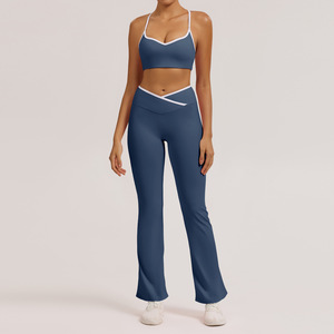 Ensemble de survêtement pour femme, style décontracté, extensible, personnalisable, avec logo plissé, contrôle du corps, motif camouflage, débardeurs, vêtements de sport, coupe-vent et pantalon - Product Image 1