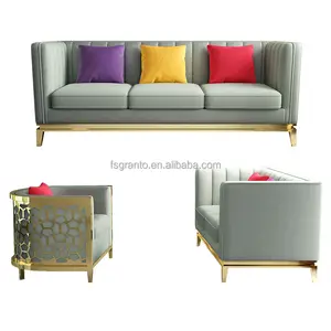 Hot Sale New Design Living Room Sofa chair 1+2+3 Sofa Set Stainless Steel Gold sectional sofa set