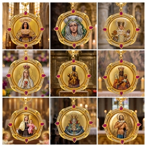 Virgen del Pilar, Virgen María, Colgante de Estatua 3D, Esmalte de Rubí Pintado a Mano, <span class=keywords><strong>Zaragoza</strong></span>, Joyería Católica de Protección para Uso Diario - Product Image 6