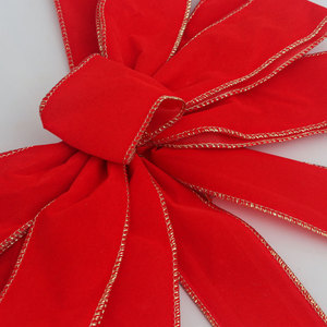 Lazos de terciopelo rojo grandes flocados con borde dorado de Dacron reutilizables para la decoración del árbol de Navidad, venta al por mayor de fábrica - Product Image 5