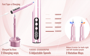 เครื่องตะไบเล็บไฟฟ้าไร้สาย: เครื่องตะไบเล็บมืออาชีพ 35000 รอบต่อนาที พร้อมฐานชาร์จหลอดไฟยูวีแอลอีดี - Product Image 6