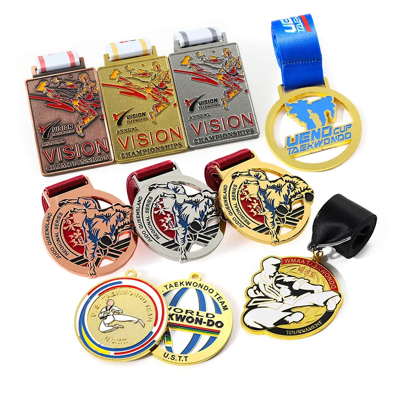 Fabricage Custom Metalen Medailles Jiu Jitsu Judo Kungfu Souvenir Award Medaille 3d Goud Zilver Bronzen Taekwondo Karate Medailles