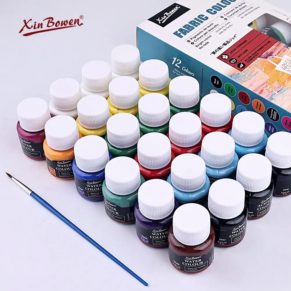 Xin Bowen 12 Farben 25ml Künstlerfarbe Acryl Glas Posterstoff fester Wasserfarbstoff Nox-toxische Stillleben-Bilder