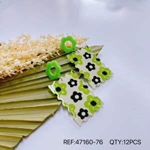 Orecchini in acrilico floreale verde a forma rettangolare con stampa digitale, accessori moda donna di tendenza - Product Image 3