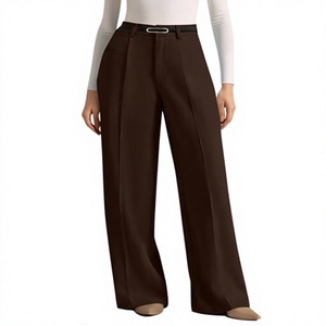 Pantalon de bureau décontracté pour femme, taille haute, coupe droite, jambe large, confortable, élégant et décontracté, en tissu doux et tendance - Product Image 4