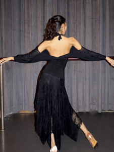 Сексуальный танцевальный костюм-леотард с открытой спиной и V-образным вырезом для латиноамериканских танцев, джаза, самбы, румбы, сальсы, дышащий топ для женщин - Product Image 2