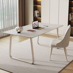 Modern Minimalist Slab <b>Desk</b> Pure White Rectangle <b>Solid</b> <b>Wood</b> Ecological Board Computer <b>Desk</b> For Home Office Study Bedroom - Product Image 2